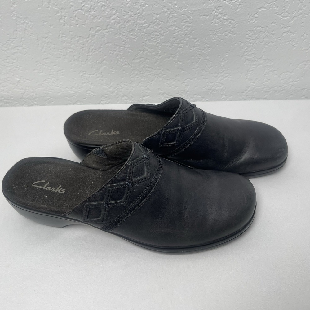 Clark's Collection Artisan Black Leather Mule w/Embossed Top Women's Size 8.5 M